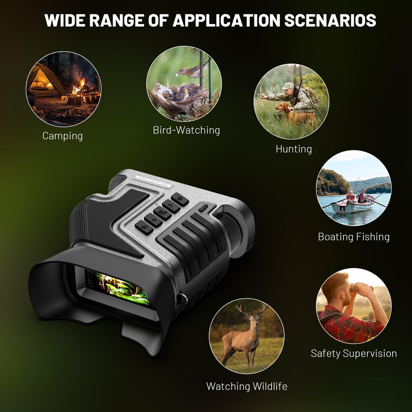 WOSPORTS 4K Night Vision Goggles – up to 80X Total Magnification, 10X Optical + 8X Digital Zoom, 1315FT Vision Range, 5000mAh Rechargeable Battery, IPX Waterproof NVG, Gifts for Men