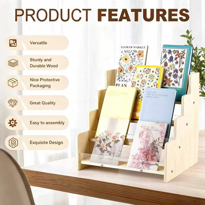 Kesiya Greeting Card Display Stand , Acrylic Sticker Display Holder for Vendors, Counter Retail Display Rack , 4-Tiered Wooden/Acrylic Display stand for postcard /Brochure/Photos/Picture