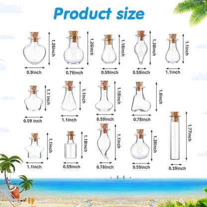 Potchen 140 Pcs Mini Glass Bottles with Cork Stoppers Tiny Wishing Potion Bottles, 14 Shapes, Small Spell Apothecary Jar Vials Witchcraft Drifting Jar for Wedding Halloween Party Arts DIY Crafts