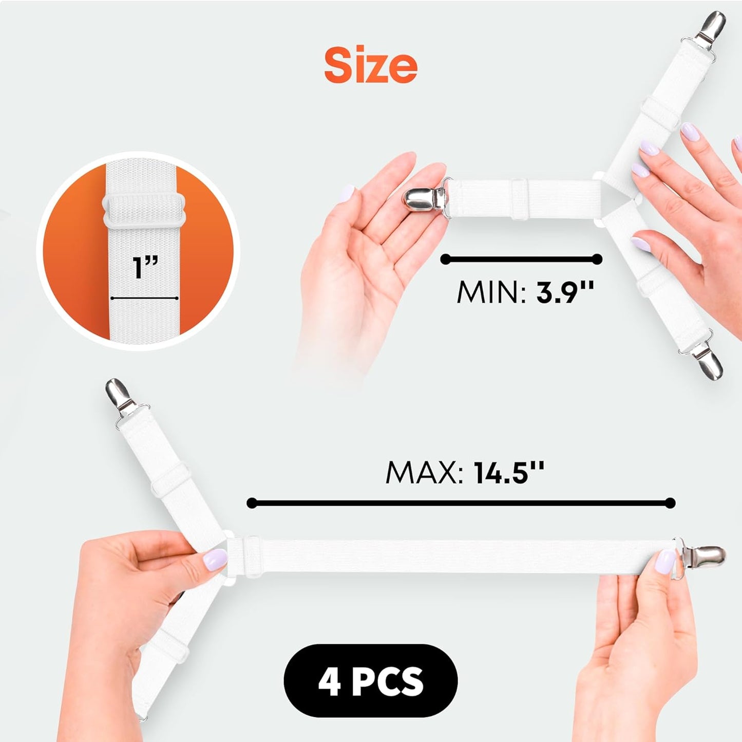 5 STARS UNITED Bed Sheet Straps Set | Adjustable Elastic Fasteners with Metal Clips | Sheet Holders for Corners |