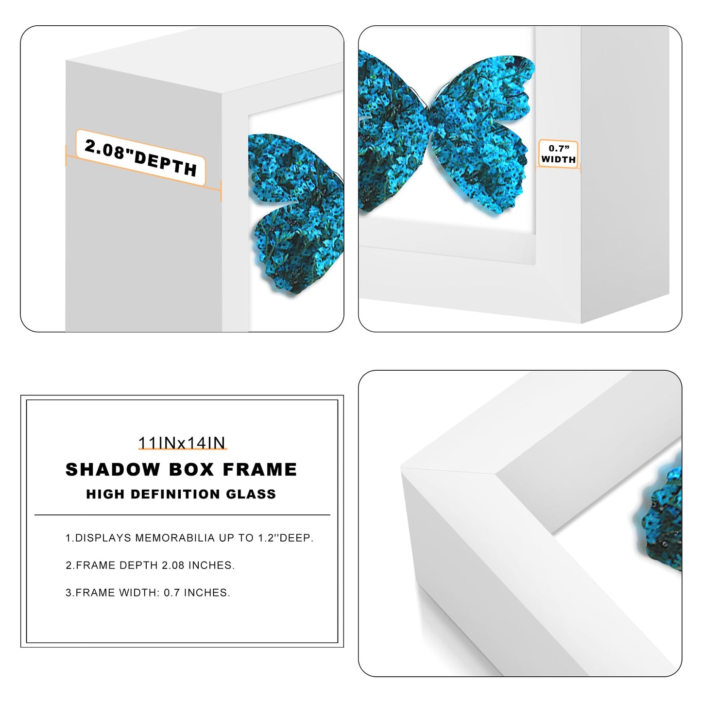 Picrit Shadow Box Frame 11x14, Display Case Box with High Definition Real Glass and Black Back for Memorabilia, Baby Items, Wedding Memories, Crafts, Tickets and Photos, White