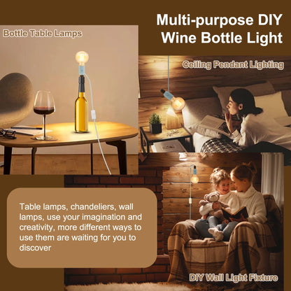 2 Pack Bottle Lamp Kits, 240cm Wine Bottle Table Lamp, DIY Lamp Fittings Kit for Table Lamp with E26/E27 to B22 Converter 3 Sizes of Corks No Drilling (No Bulb)