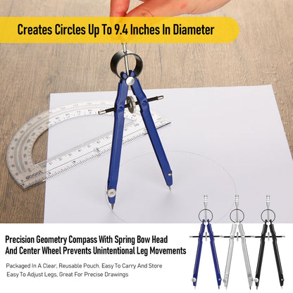 Zonon 12 Pcs Compass for Geometry Drawing Metal Compass with Extra Refills and Screws Circle Maker Back to School Circle Drawing Tool for Math Drafting Measuring Woodworking Office, 3 Colors