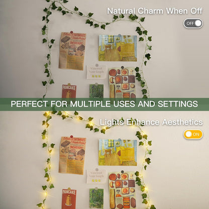Suddus Ivy Vines String Lights - 20 LED Battery Operated Fairy Lights with Timer | 6.56FT Warm White Decor for Bedroom, Garden, and Events