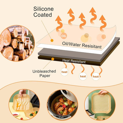400 Pcs Air Fryer Paper Liners, 8" Square Air Fryer Liners Disposable, Heavy-Duty Parchment Paper for 5-8 qt Airfryer Basket, Non-Stick & Grease-Proof Baking Liner for Oven Pan