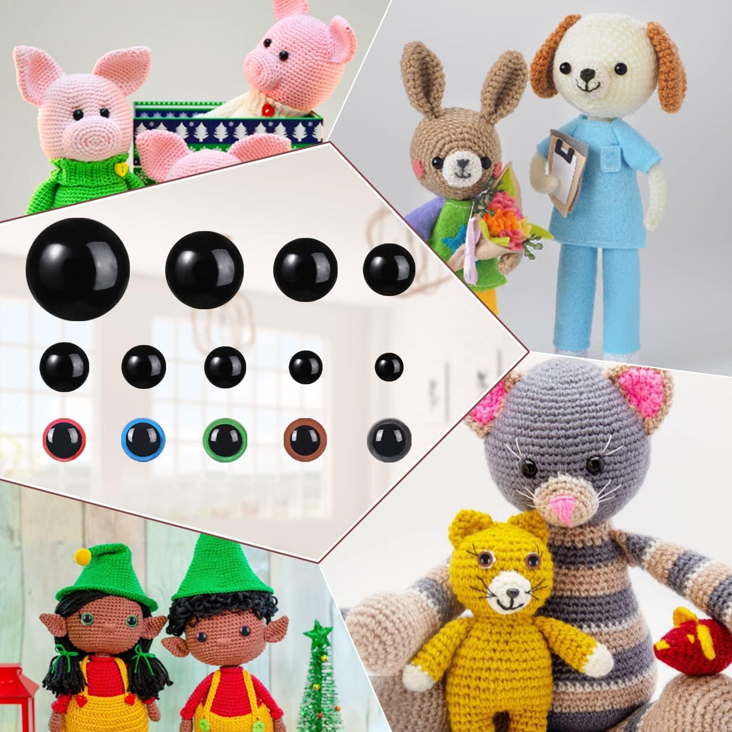 408Pcs Safety Eyes for Crochet 6-30mm Plastic Colorful Safety Eyes for Amigurumi with Washers Black Stuffed Animal Eyes for Craft Teddy Bear