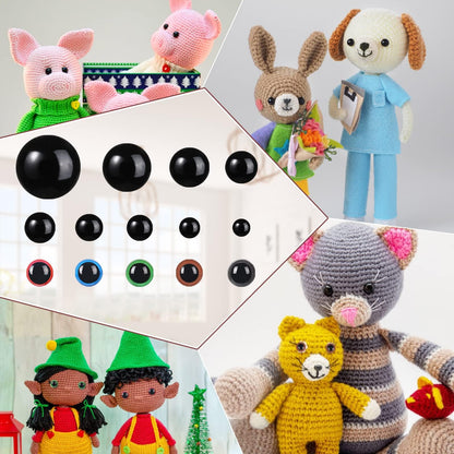 408Pcs Safety Eyes for Crochet 6-30mm Plastic Colorful Safety Eyes for Amigurumi with Washers Black Stuffed Animal Eyes for Craft Teddy Bear