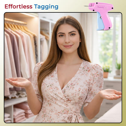 Stitch Gun for Clothes (Quick Fix Tool, Not a Sewing Machine), Handheld Clothing Tag Gun for Quick Clothing Repairs Includes 6 Needles, 1000 Black & 1000 White Fasteners (Pink & Blue)