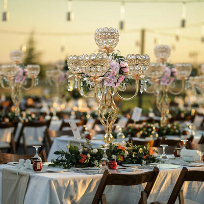 Elegant 5-Arm Candelabra Centerpiece with Crystal Pendants - 23.6 Inch Tall Table Centerpiece for Weddings, Parties, Home Decor for Mother’s Day, Holidays & Special Occasions (1, Gold)