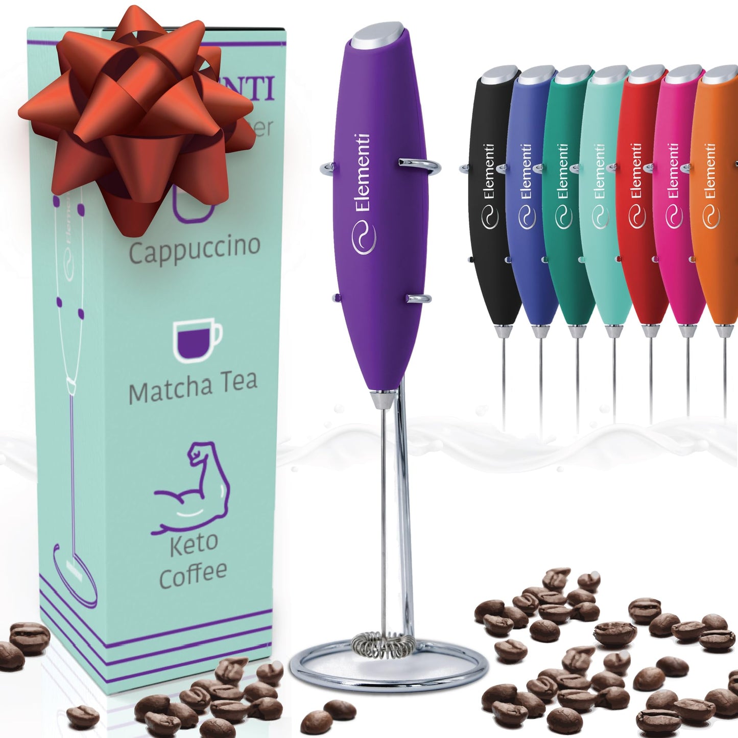 Elementi Portable Electric Milk Frother, Matcha Whisk, Milk Frother for Coffee Frother Electric Hand Blender, Mini Electric Whisk Small Hand Blender (Periwinkle)