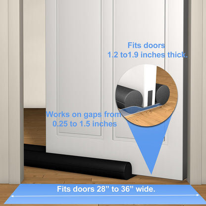 Large Door Draft Stopper,Under Door Sweep for Bottom of Door,Weather Stripping Door Seal,Noise Stopper,Garage Window Blocker Noise Cold Air Insulation,Draft Guard (Black-1 Pack)