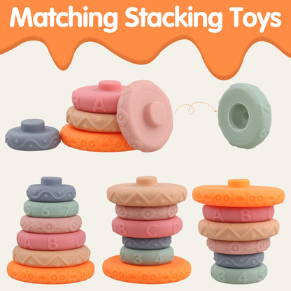 Miawow 6 Pcs Stacking Rings Soft Toys for Babies Newborn 0-18 Months 1 Year Old Girls Boys - Toddler Sensory Educational Montessori Baby Blocks - Infant Development Teething Learning Easter Basket