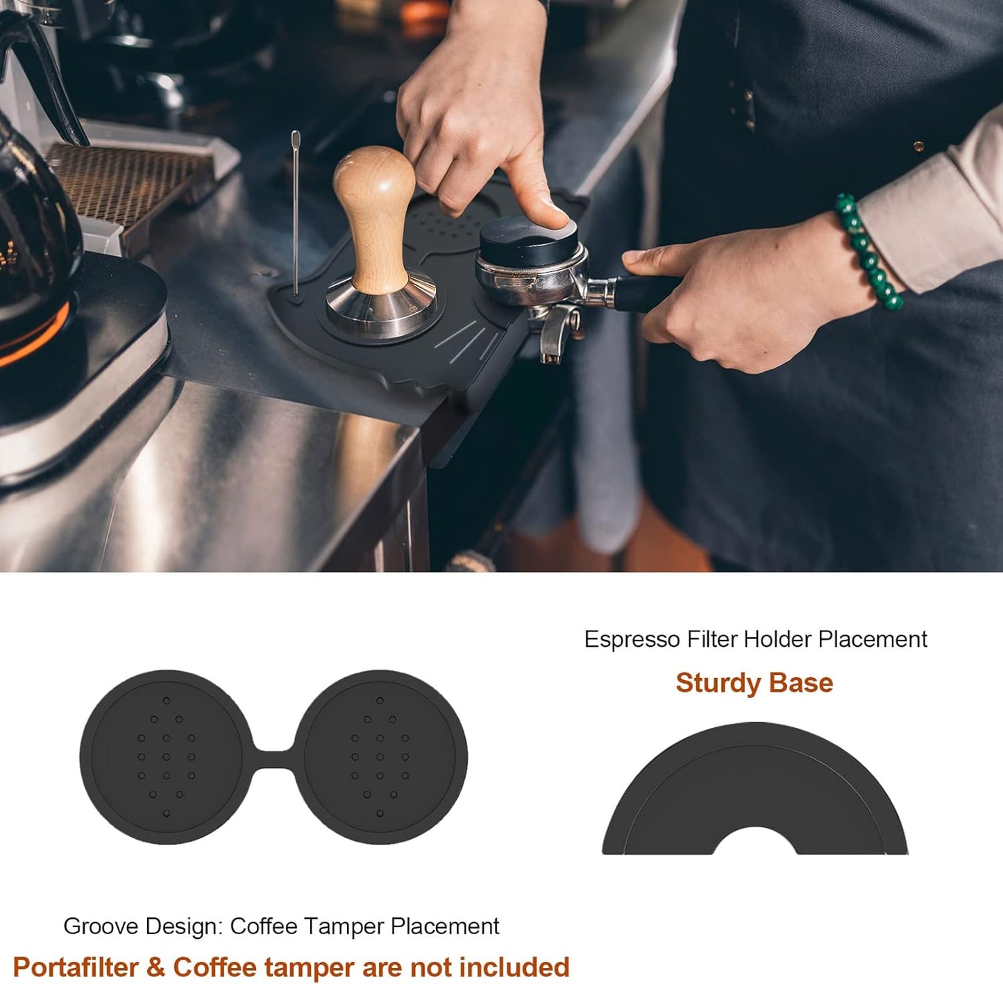 Espresso Tamper Mat, Food Safe Silicone Coffee Mat, Anti-Slip Corner Tamp Pad for Barista Tool Home Kitchen