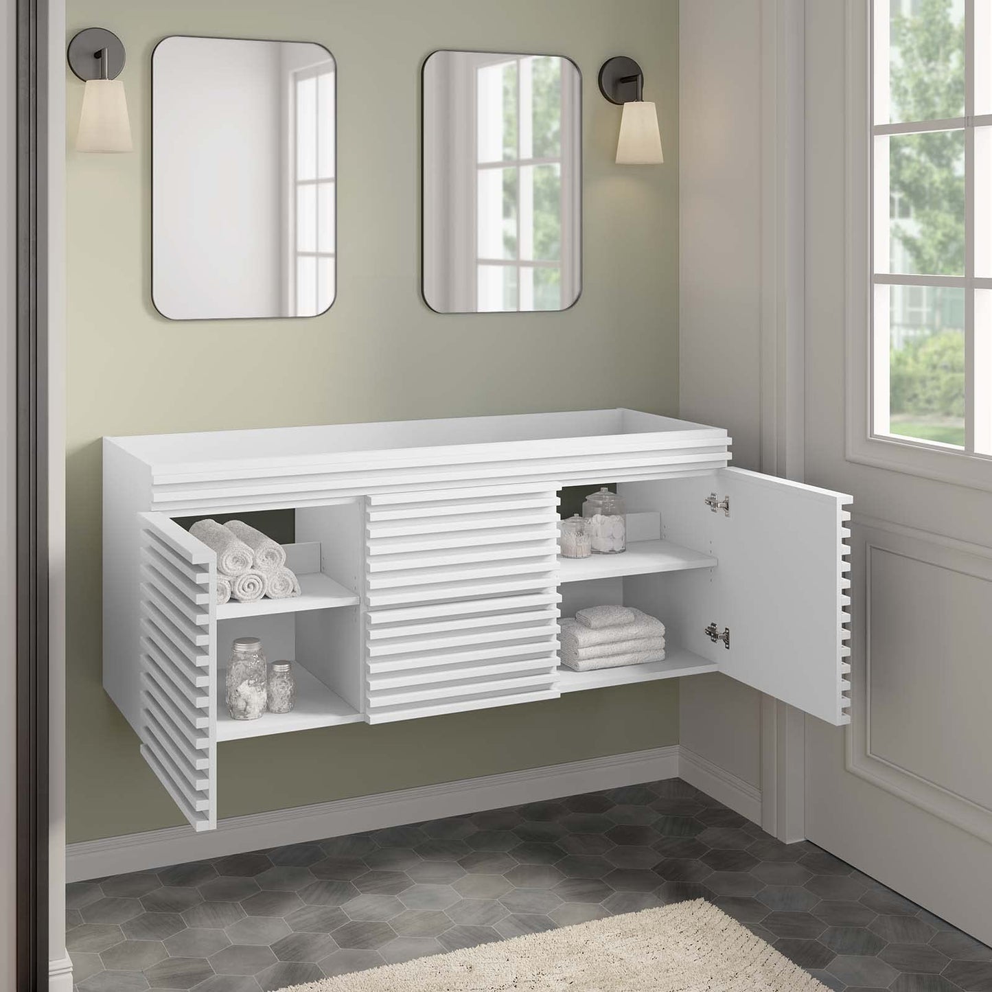 Modway Render 48" Double Sink Compatible (Not Included) Bathroom Vanity Cabinet in White