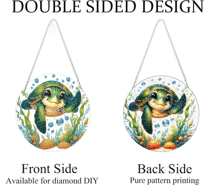 AIBOERL Diamond Art Hanging Kit for Adult,Special Shaped Rhinestone,Double Sided 5D DIY Acrylic Diamond Art Painting Window Pendants Home Garden Wall Hanging Kits Hanging Ornament (Turtles)