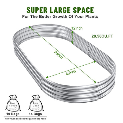 Land Guard 8×4×1 ft Galvanized Raised Garden Bed Kit，Raised Garden Boxes Outdoor, Oval Metal Raised Garden Beds for Vegetables……