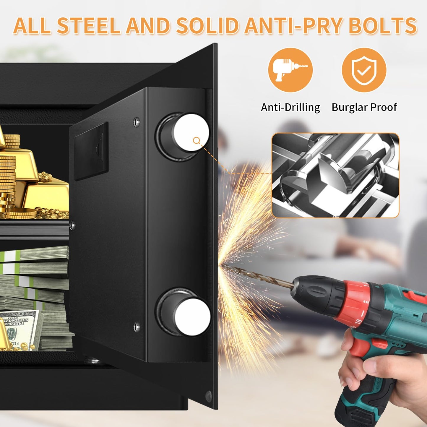 1.2 Cub Small Fireproof Safes for Home Use, Digital Home Safe Fireproof Waterproof with Programmable Keypad, Spare Keys and Removable Shelf, Fire Safe Box for Money Medicines Valuables