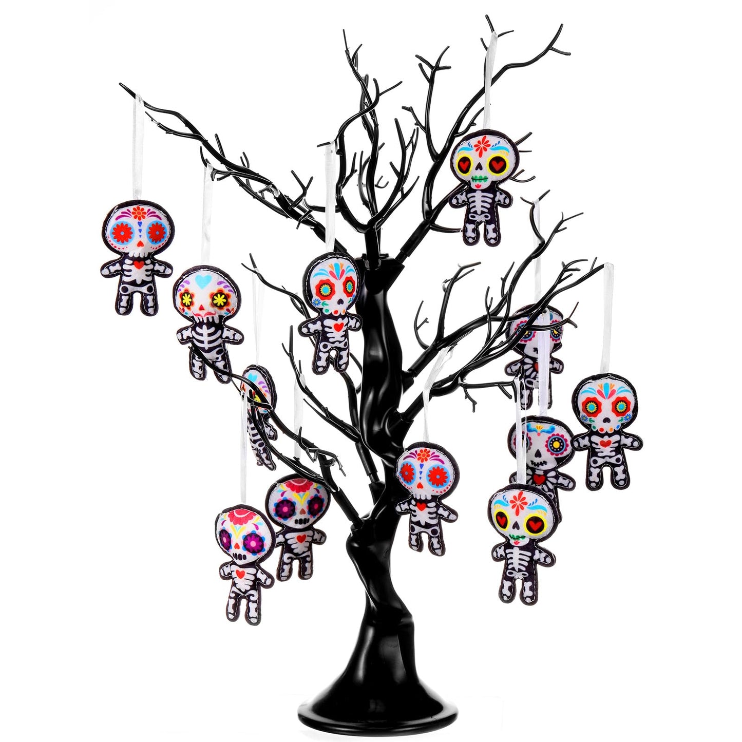 Remagr 24 Pcs Dia De Los Muertos Felt Ornaments, Mexcian Skeleton Halloween Ornaments for Day of The Dead Themed Party School Bags Indoor Outdoor Tree Hanging Decorations (Skull)