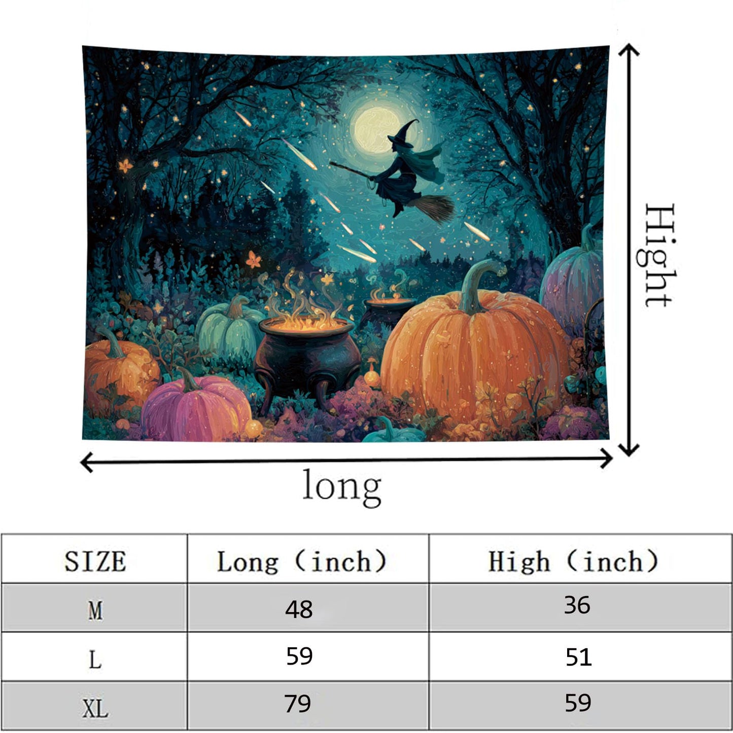Liuzhouzai Halloween Pumpkin Tapestry Wall Hanging Broomstick-Riding Witch Personalized Background Living Room and Bedroom Wall Decoration 80 x 60 Inches