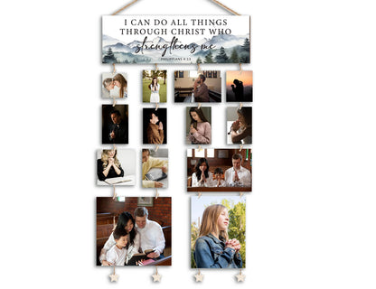 Orchroma Picture Frames Collage Wall Decor,Photo Collage Frame for Wall,Picture Hanging Kit,Christian Wall Art,Bible Picture Board,I Can Do All Things Through Hanging Photo Display with Clips