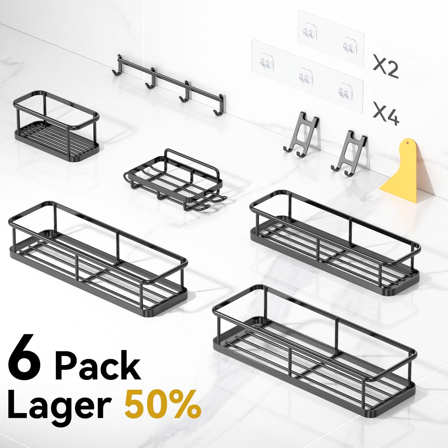 YASONIC Shower Caddy, 100% Rustproof Shower Shelves for Inside Shower, No Drilling Bathroom Organizers and Storage, 6 Pack Large Capacity Bathroom Shelves for Kitchen & Home Decor