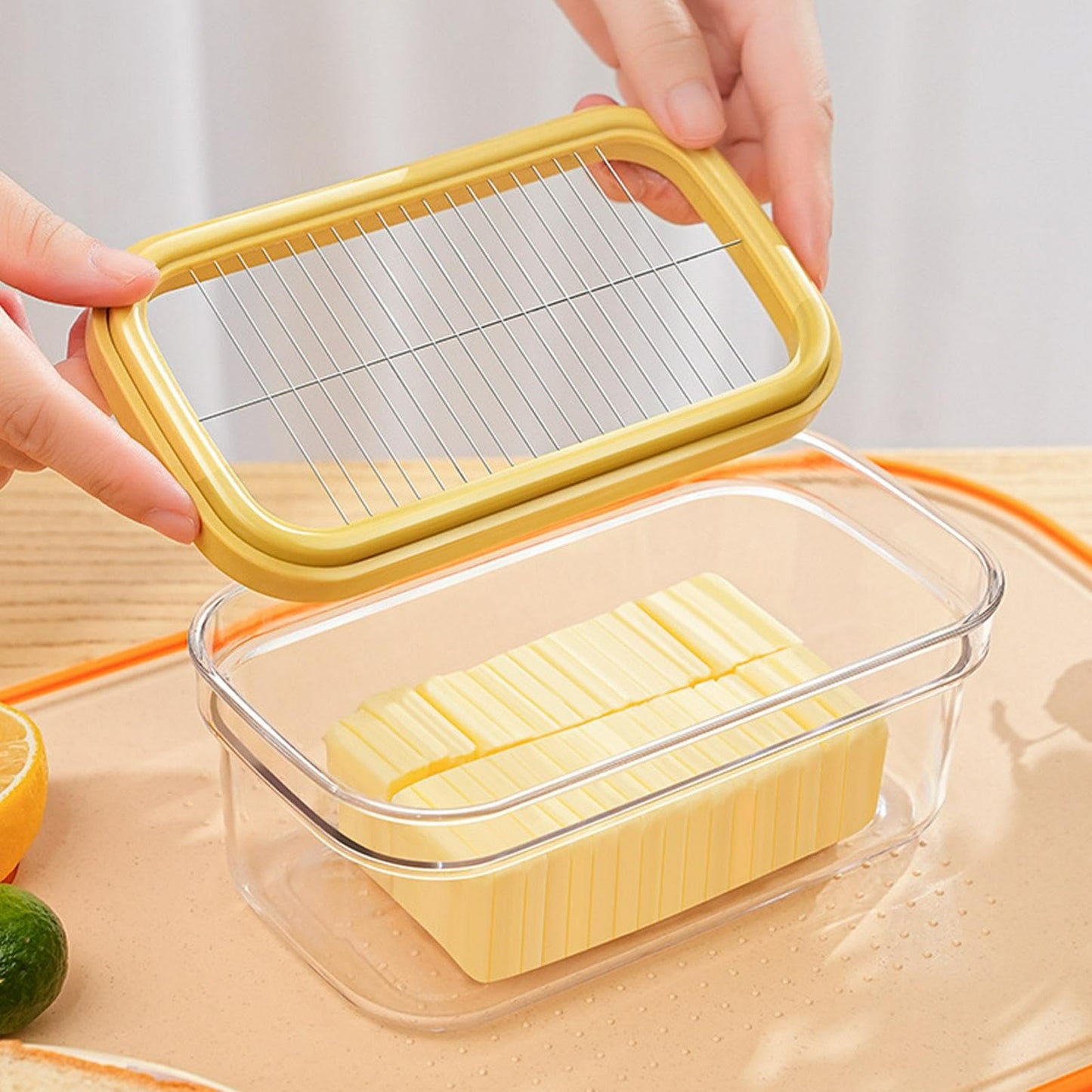Airtight Butter Slicer Cutter, 2-in-1 Butter Slicer & Storage Container Dish with Lid for Fridge, Stainless Steel Cutting Grid Easy Cutting Two 4oz Sticks for Home Kitchens