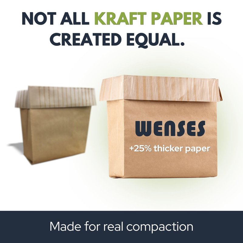 Wenses Paper Trash Compactor Bags, 12 Pack, Fits 15-Inch Compactors