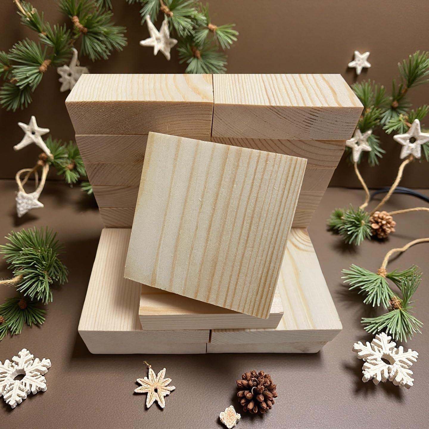 Unfinished Natural Mongolian Scots Pine Wood Blocks, 20 Pcs - 3.15 x 3.15 x 1 inch - for Painting, Craft Wood kit, Square Crafts, DIY Crafts, Wood Burning, Carving, Engraving, Ornaments, Wedding