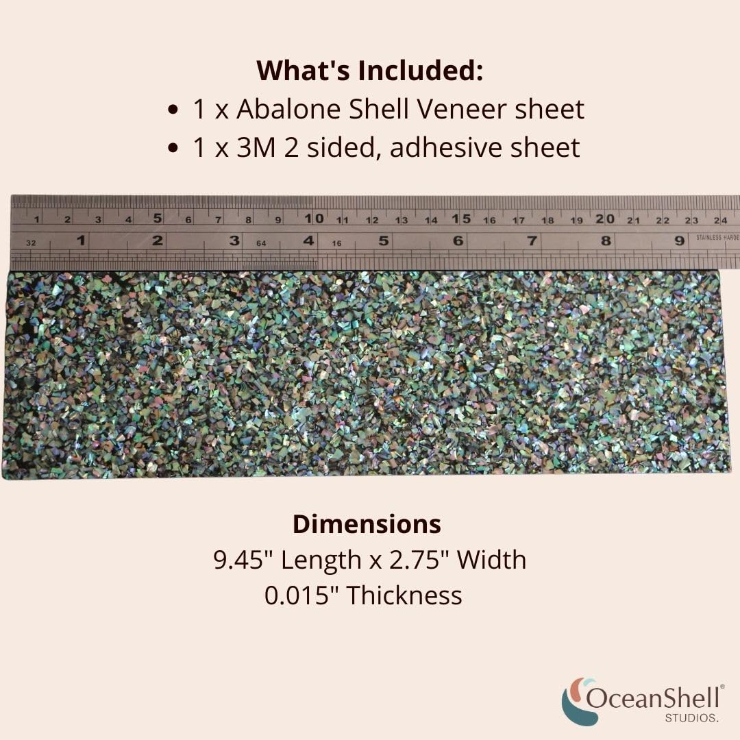 Abalone Shell Inlay Veneer for DIY or Professional Inlay Embellishments - Sustainable New Zealand Paua Galaxy- With 3M Double Sided Tape Backing - 9.45"X2.75"