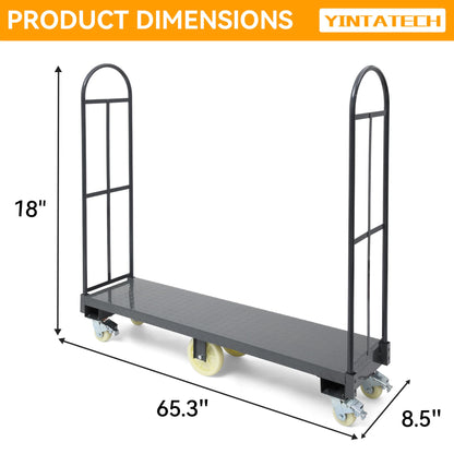 YINTATECH 2000lbs Heavy-Duty U-Boat Cart,63"*15.75"*61.5" U Boat Platform Dolly with 6 Casters(4 Swivel Wheels with Brake & 2 Solid Wheels) for Garage,Warehouse,Household