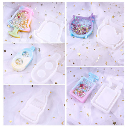 FineInno 10 Pcs Shaker Resin Molds,Jewelry Molds for Epoxy Resin, Quicksand Mold with 5 Resin Shaker Film,Pendant,Charms, Art Crfat Pendant DIY