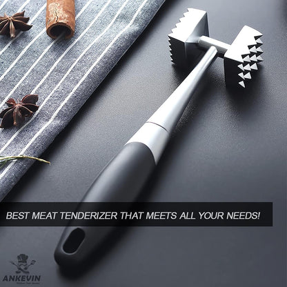 Meat Tenderizer Tool, 8.8 inches Dual-Sided Nails Meat Mallet with Rubber Comfort Grip Handle for Steak, Chicken, Fish