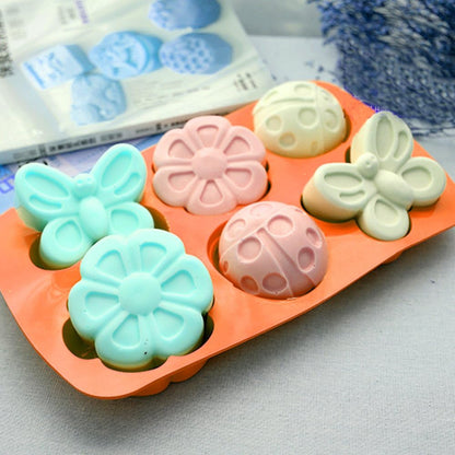 SENHAI 2 Pcs Insect Shape Silicone Trays, 6-Cavity 3D Dragonfly Butterfly Ladybug Cake Baking Molds - Orange, Green