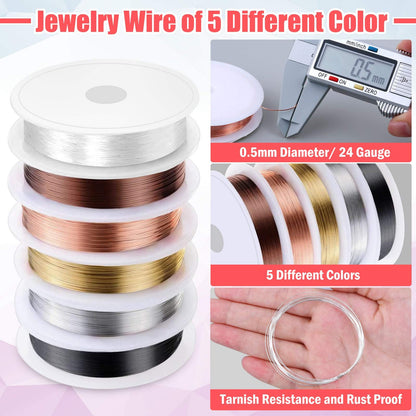 Thrilez Wire Wrapping for Jewelry Making, Repair and Beading Supplies Kit with Craft Ring Wire, Tools, Pliers and Jewelry Findings
