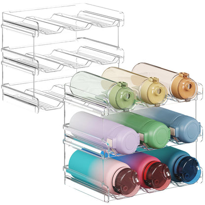 Lifewit Stackable Water Bottle Organizer for Cabinet, Plastic Bottle Holder Fits Bottles & Tumblers up to 3.8" Diameter, Pantry, Countertop & Fridge, Holds 6 Bottles