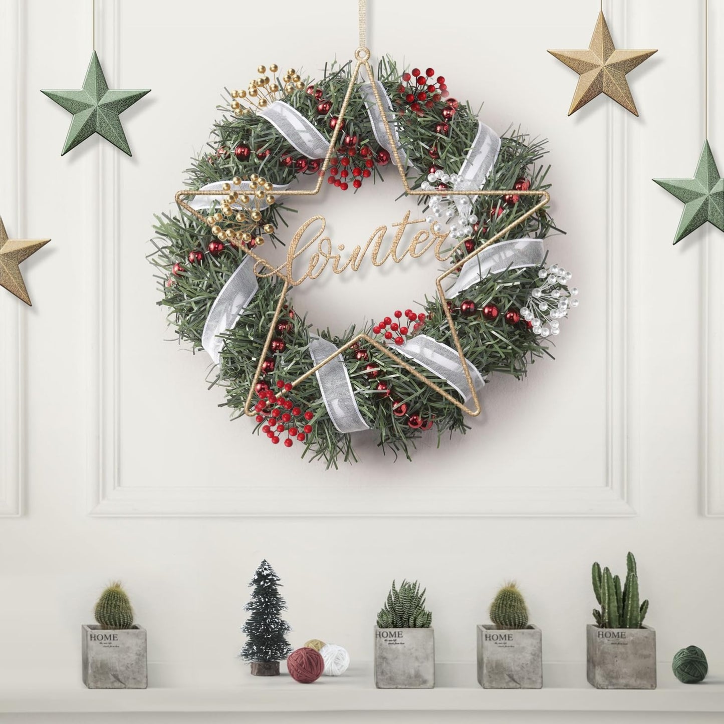 400 Pieces Artificial Holly Berries Christmas Fake Berries on 200 Pieces Wire Stems for Christmas Tree Decorations Craft Flower Wreath DIY Supplies (Wine Red,Red,Gold,Silver)