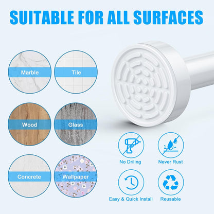 TEECK Adjustable Spring Tension Shower Curtain Rod, 27-76 inch, Never Rust Anti-Slip for Bathroom, Easy to Use, White