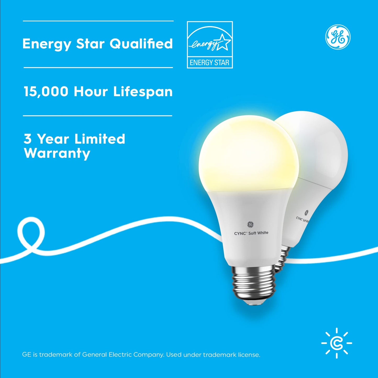 Cync GE Smart LED Light Bulbs, A19 Medium Base, Soft White, 60W Equivalent, Bluetooth and WiFi Light Bulbs, Works with Alexa and Google Home, Dimmable, 4 Pack