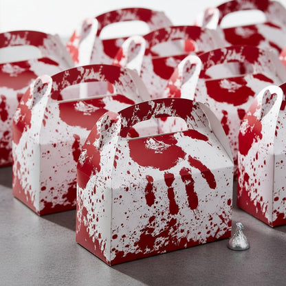 Fun Express Halloween Horror Party Favor Boxes - 6" x 5.25" (12 Pcs.) - Bloody Cardstock Treat Holders - Ideal for Spooky-Themed Events, Costume Parties, and Trick-or-Treats