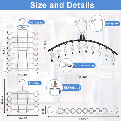 Skiennix 5-Pack Legging Organizer - Space-Saving Closet Hangers with 30 Clips & Tank Top Hanger
