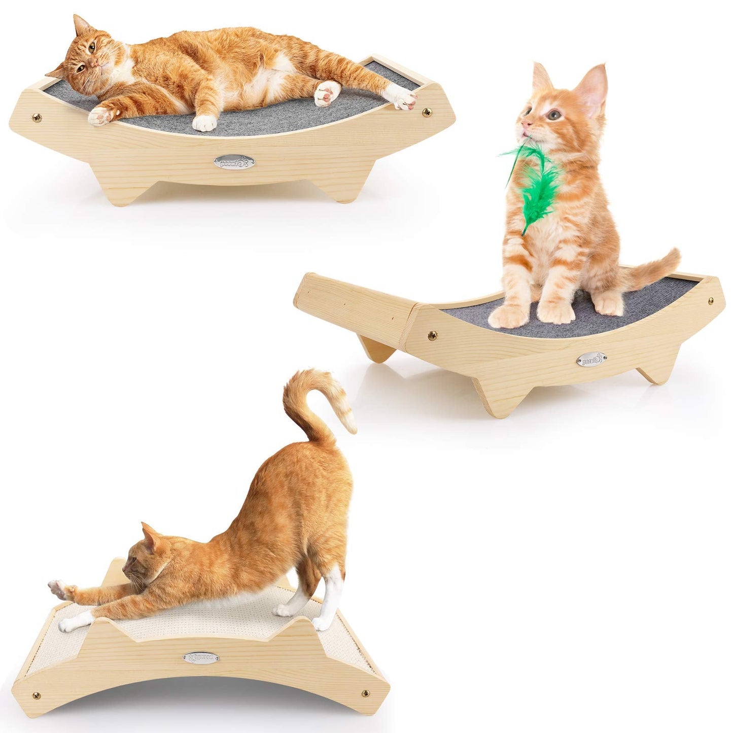 Double-Sided Cat Scratcher With Natural Sisal + Carpet Cloth, Durable Solid Wooden Structure Scratch Pad for Indoor Cats, Scratcher Lounge, 16.5 x 10.8in