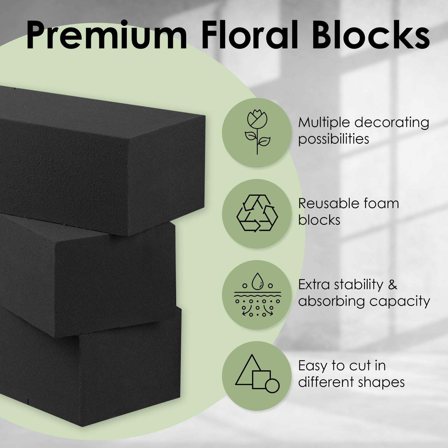 XCEL Floral Foam for Flower Arrangements Floral Foam Blocks - Reusable, Weather Resistant Craft Foam Fresh & Artificial Flower Arrangements, Styrofoam Block (Black 9" x 3" x 3" - 4 Pack)