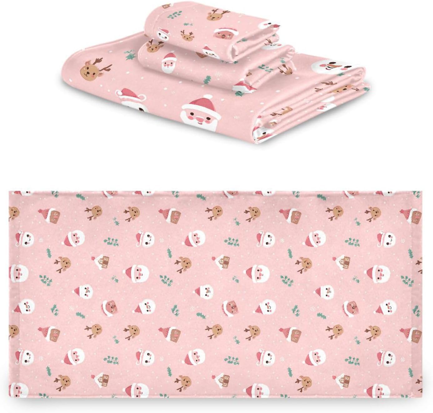 Set 3 Sets Pfrewn Christmas Winter Towels of Christmas Symbol with Pink Bathroom Towel Soft Absorbent Bath Hand Towels