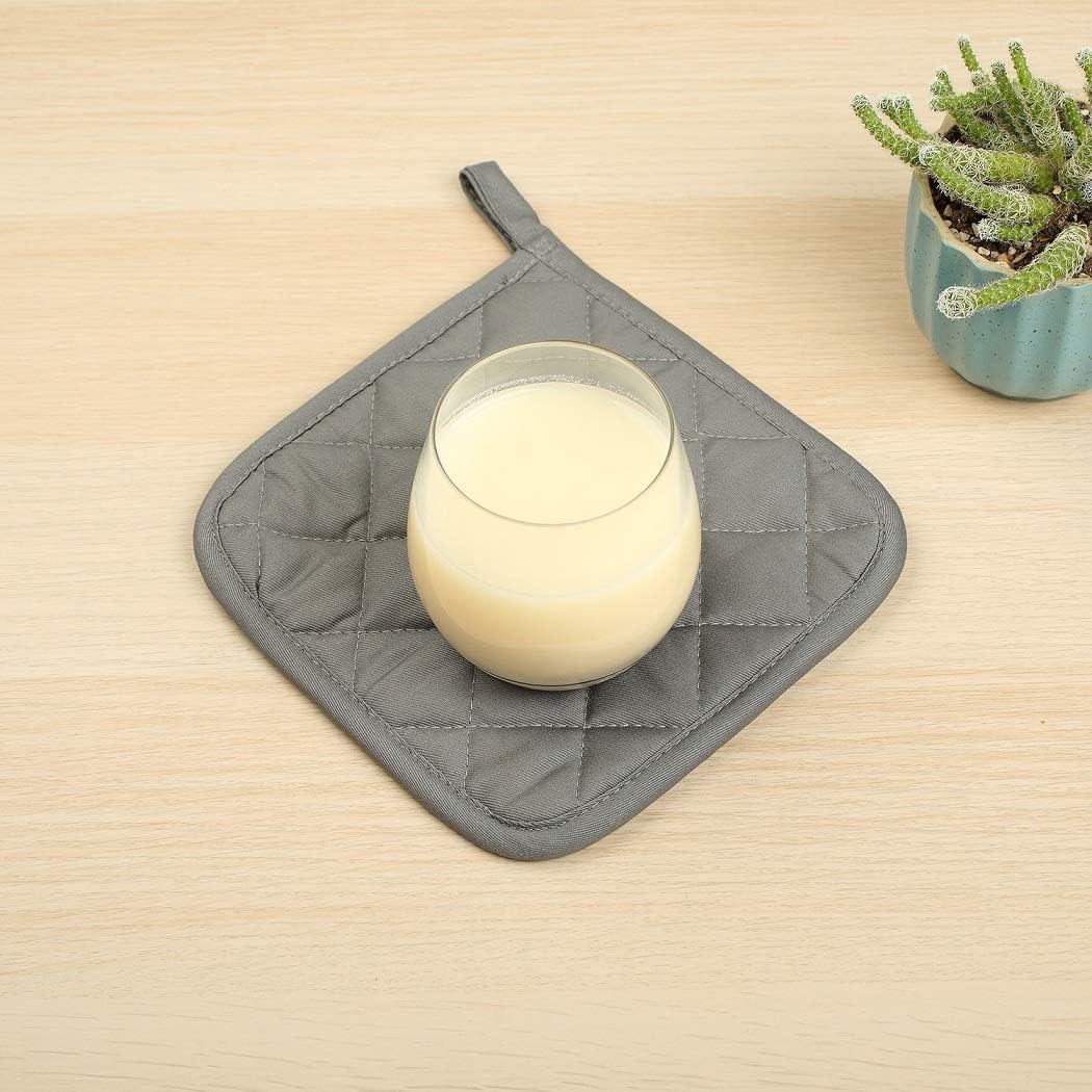 6 Pack Cotton Pot Holders Set, 7 Inch Heat Resistant Hot Pads for Cooking and Baking, Dark Grey