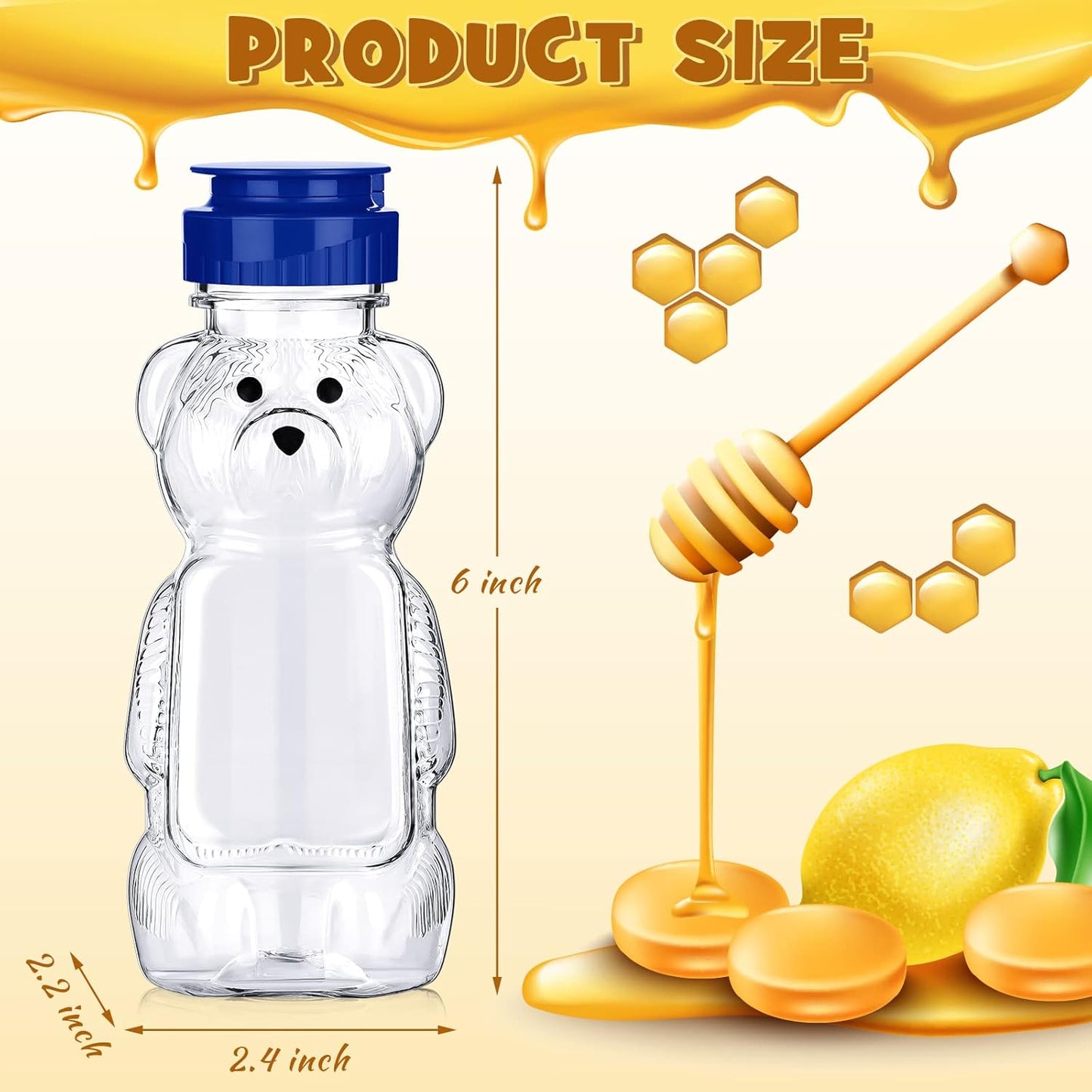 36 8 oz Thenshop Pcs Honey Jar Plastic Empty Bear Bottle Dispenser Clear Transparent Honey Containers Bear Cup Squeeze