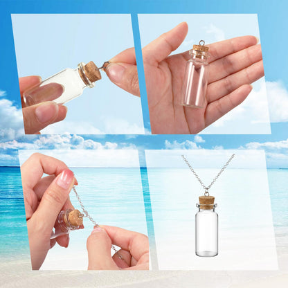 Sawysine 50 Pcs 10 ml Mini Glass Bottles Jars with Cork Mini Potion Bottles 50 Pcs Link Necklace Chain with Lobster Clasps Jewelry Chain 100 Pcs Eye Screws 100 Rings for Bead DIY Crafts Pendant Making