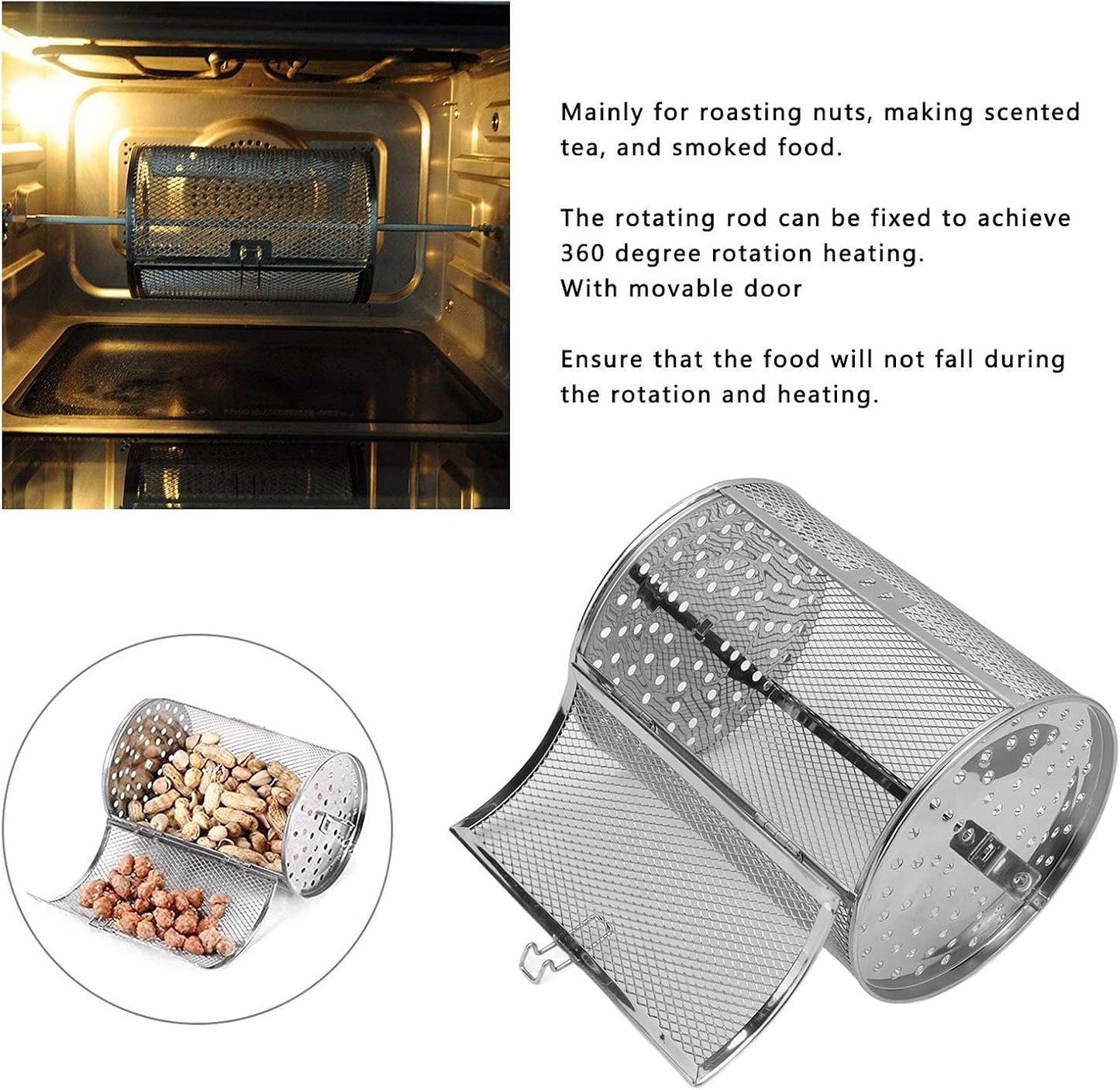 Oven Cages, 360 Degree Rotatable Stainless Steel Oven Rack, 7in Drum Oven BBQ Grill Roaster
