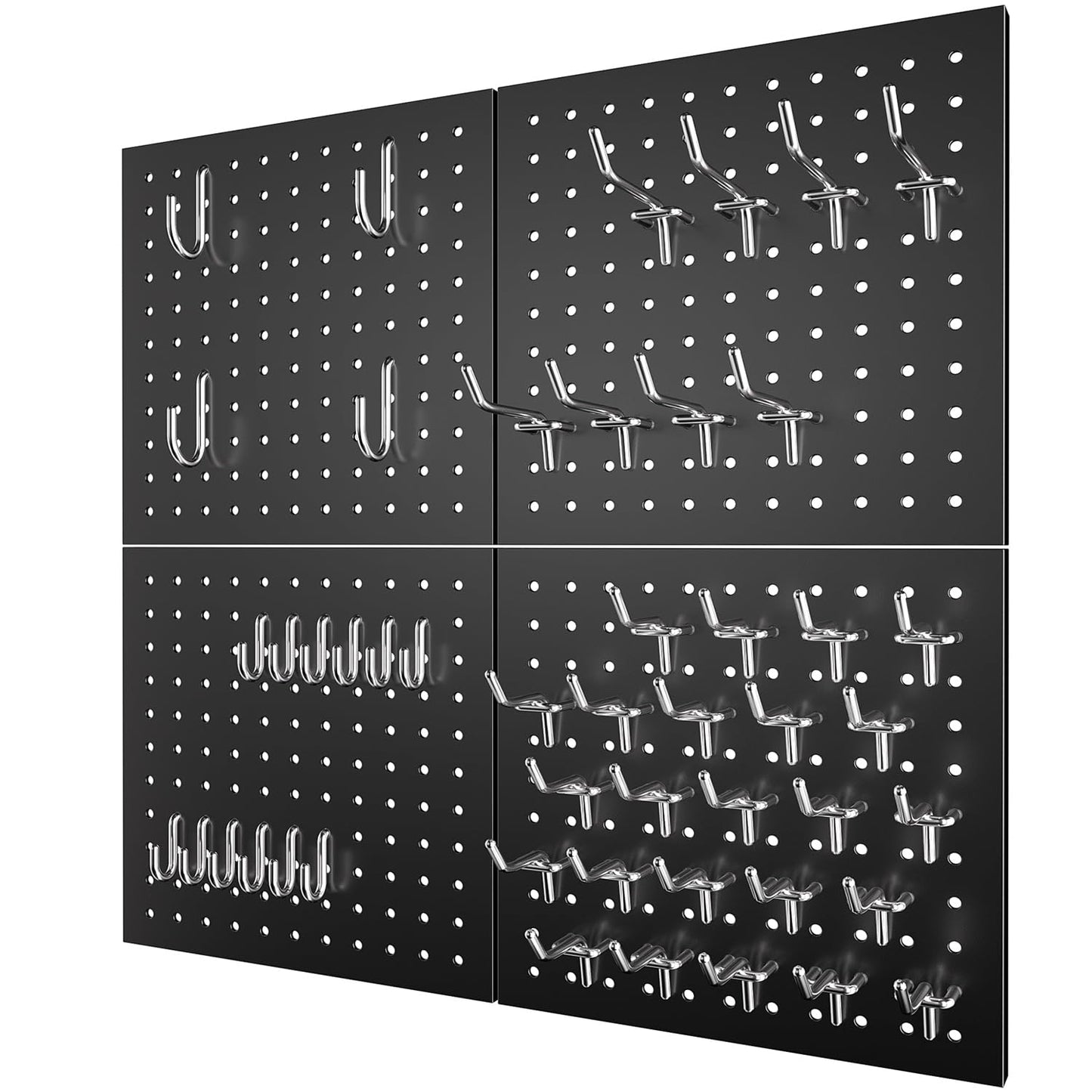 Peg Board - Metal Pegboard with 48 Hooks, Heavy Duty Wall Mount Metal Grid Panel for Garage Organization & Tool Storage, Rustproof, Easy to Install, Compatible with Standard Organizer Accessories