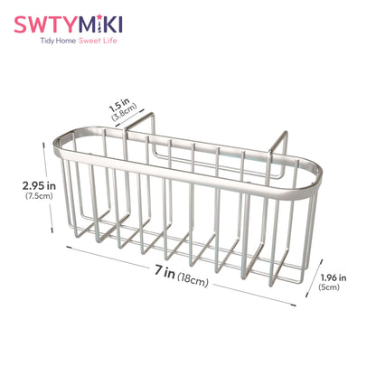 SWTYMIKI Sponge Holder for Kitchen Sink, Movable Kitchen Sink Caddy with Compact Size Rustproof and Waterproof Hanging Sponge Caddy for Double Bowl Sinks, Silver
