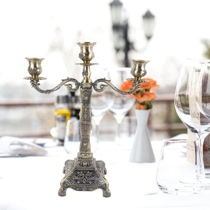 Tyenaza Metal Candelabra, European Style Retro Candlestick Holder Romantic Candle Holder Decoration Elegant Candle Stand for Wedding Dining Table Christmas Party Home Decoration (Bronze - 3 Heads)